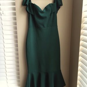 Dark Green Off-Shoulder Midi Dress